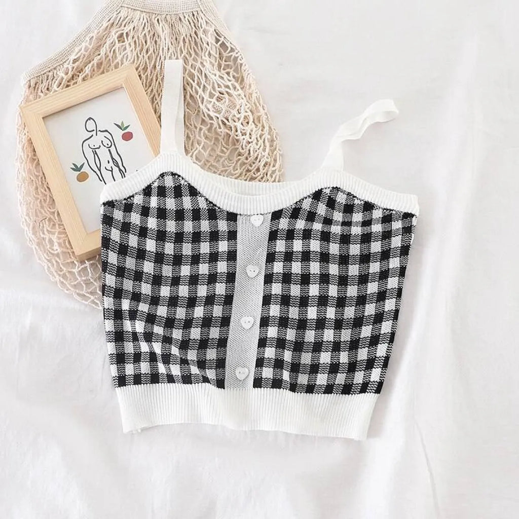 Knitted Plaid Crop Top
