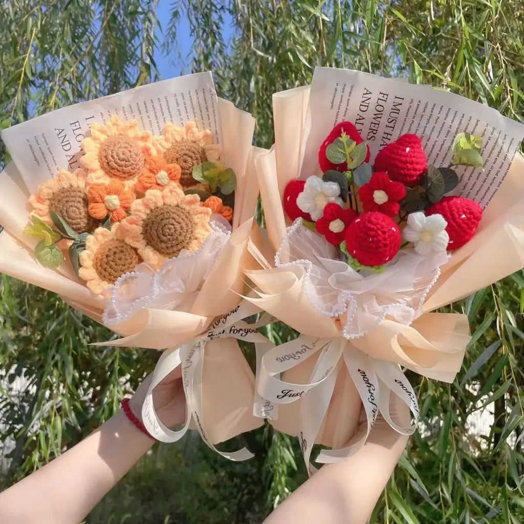 Knitted Sunflower Strawberry Bouquet