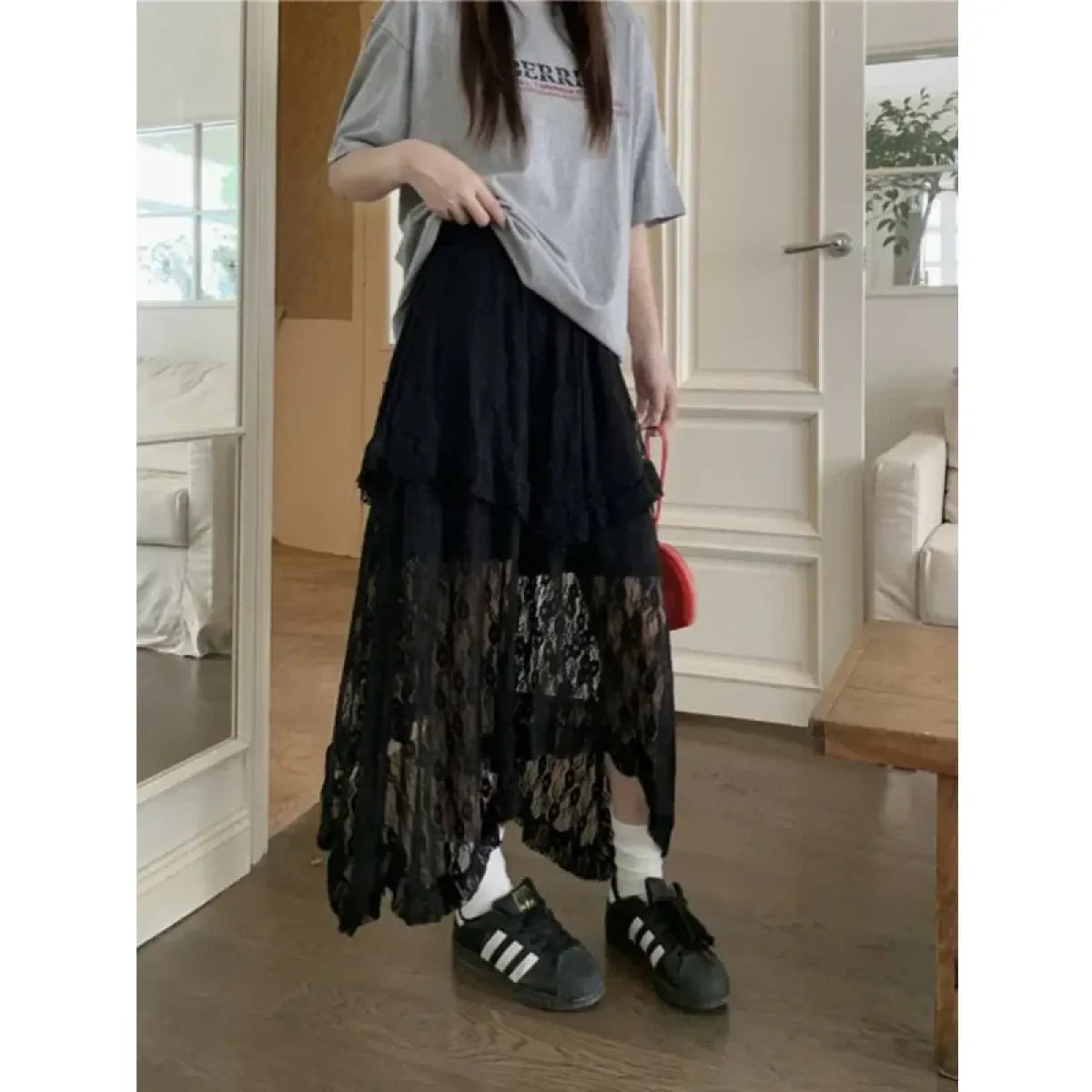 Lace Asymmetrical Skirt – Fairycore Vintage Ruffle Design