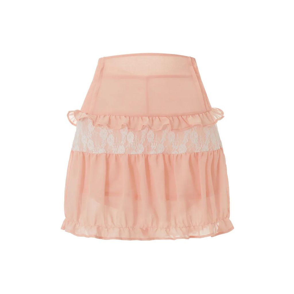 High-Waist Lace Ruffle Mini Skirt - Summer A-Line Patchwork