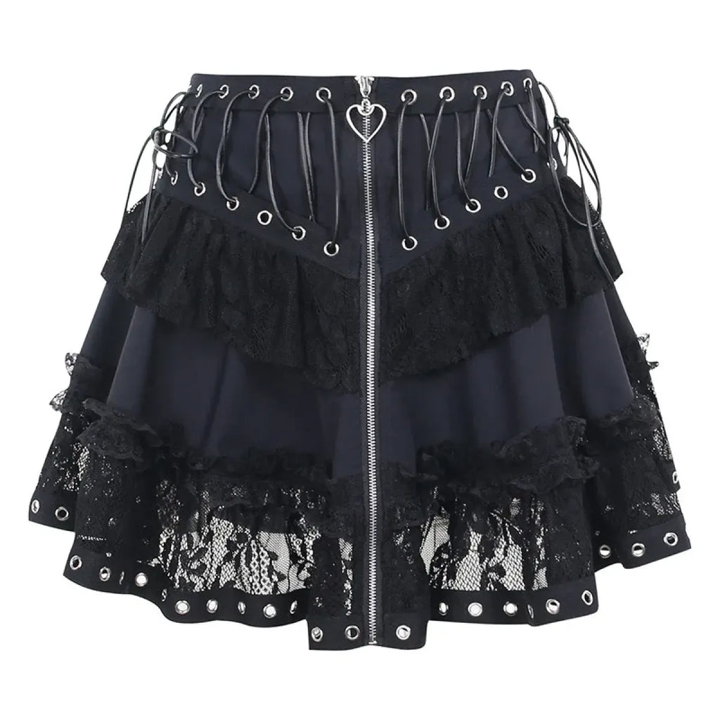 Gothic Lace-Up Corset Skirt – Kawaii Harajuku Punk Ruffle Mini Skirt