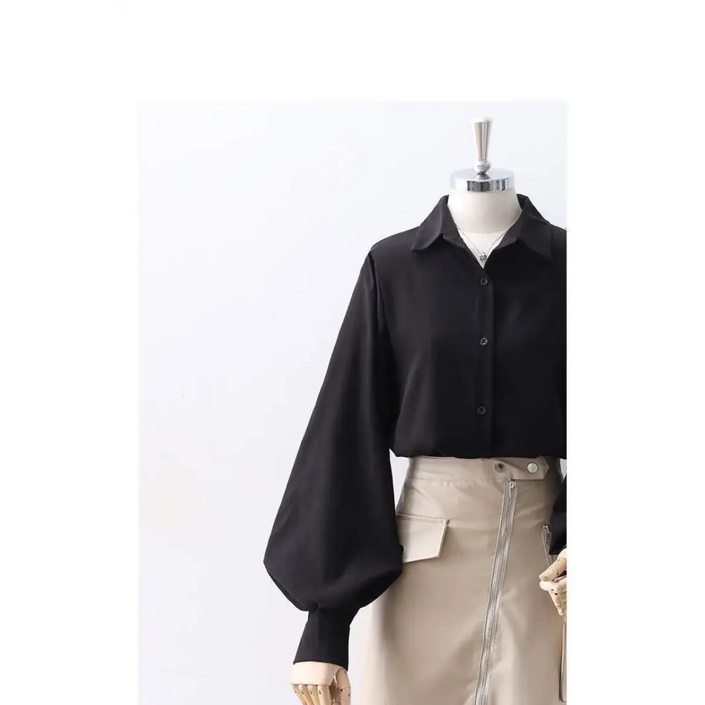 Lantern Sleeve Blouse – Elegant Vintage Button-Up Shirt