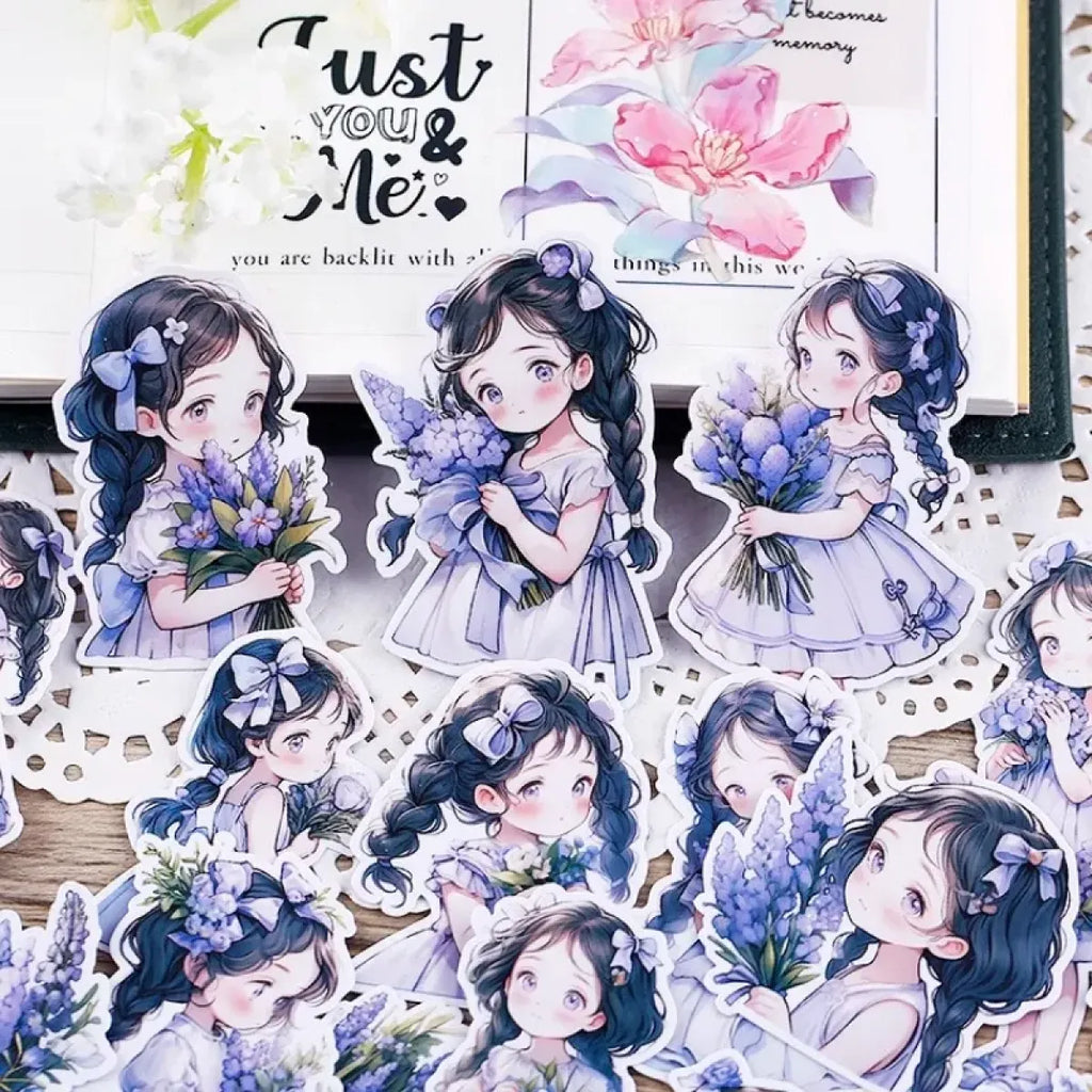 22Pcs Lavender Girl Waterproof Stationery Stickers