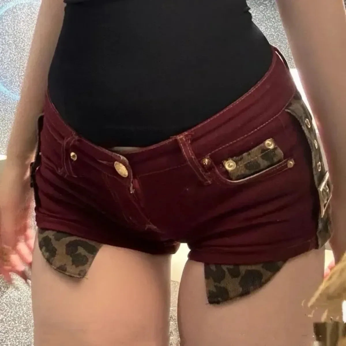 Low Rise Y2K Shorts – Leopard Patchwork E-Girl Style