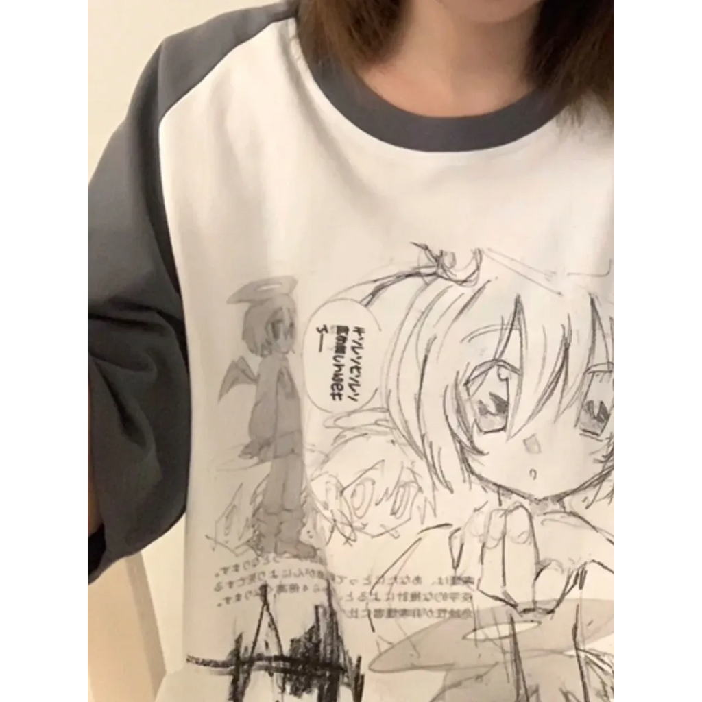 Loose Fit Cartoon Print T-Shirt Harajuku