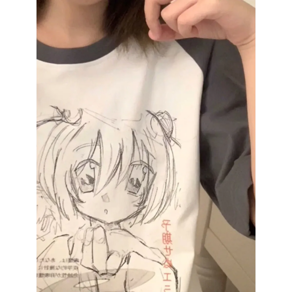 Loose Fit Cartoon Print T-Shirt Harajuku