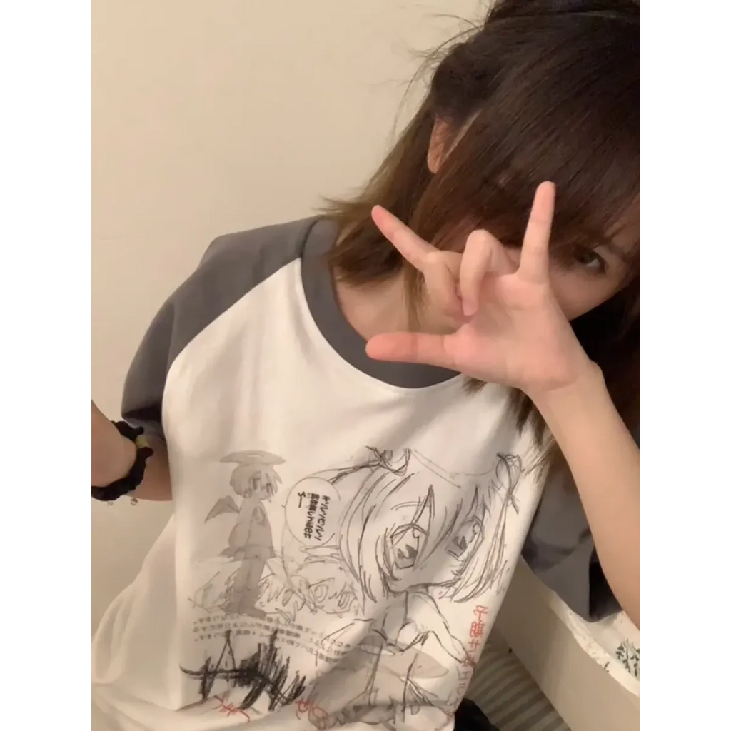 Loose Fit Cartoon Print T-Shirt Harajuku
