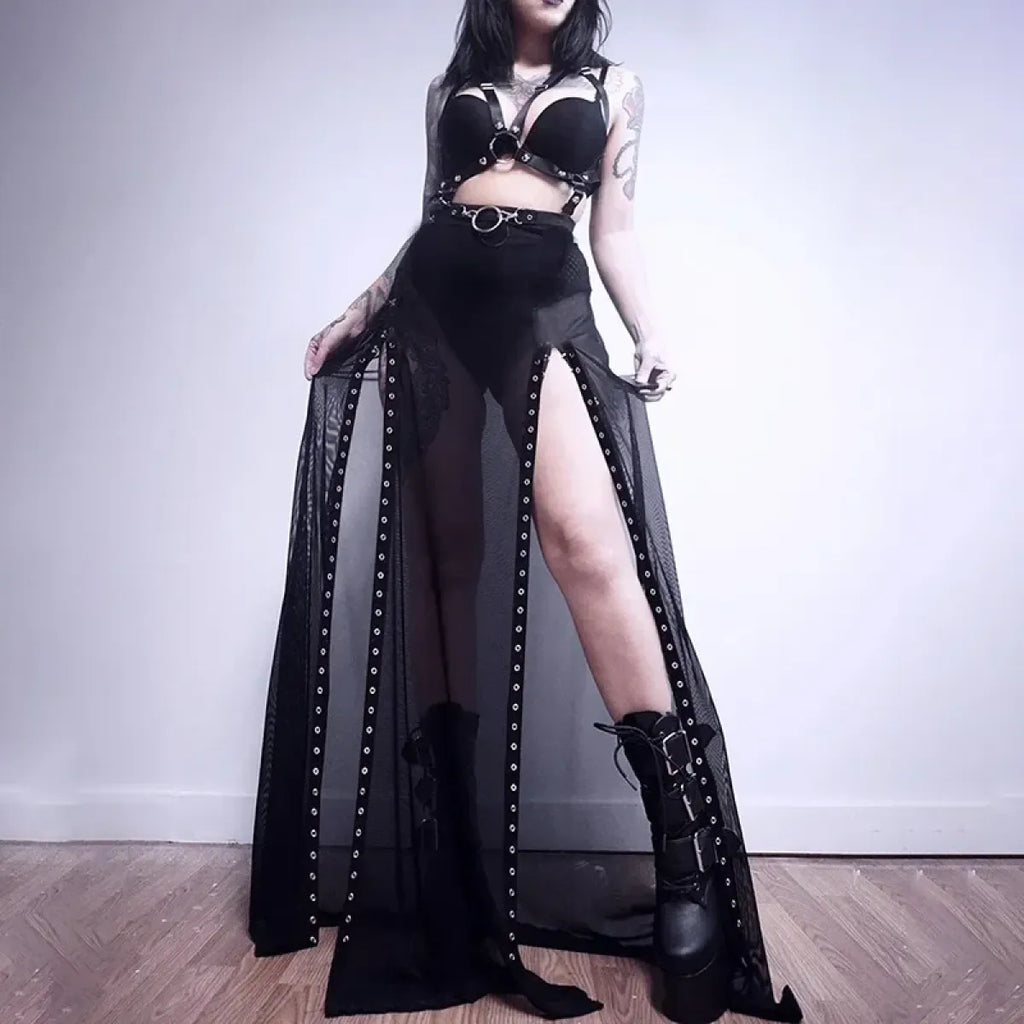 Punk Gothic Eyelet Mesh Skirt