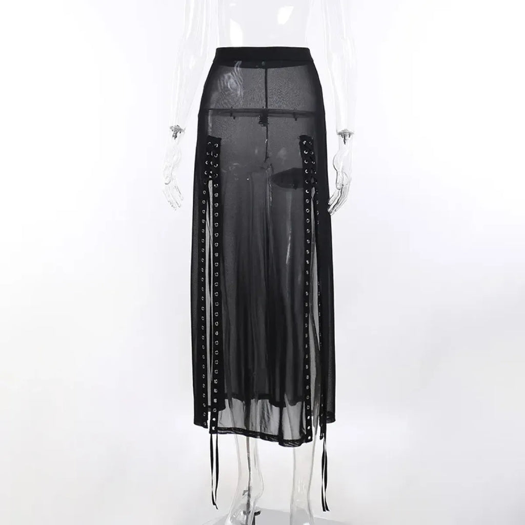 Punk Gothic Eyelet Mesh Skirt