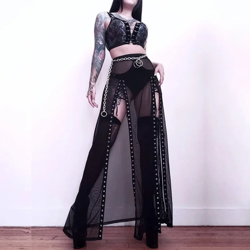 Punk Gothic Eyelet Mesh Skirt