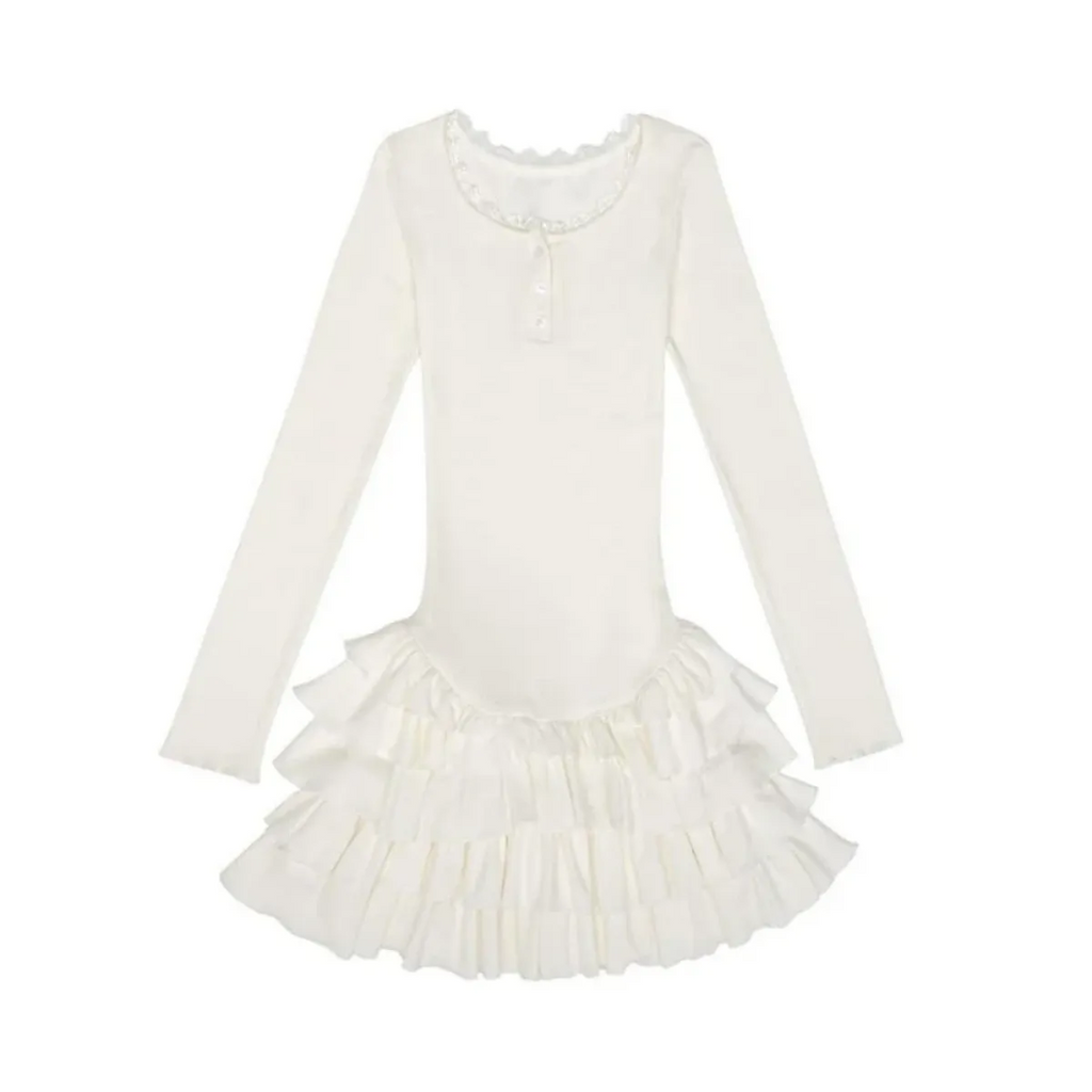 Ruffle Hem Mini Dress – Slim Fit Y2K Long Sleeve Design
