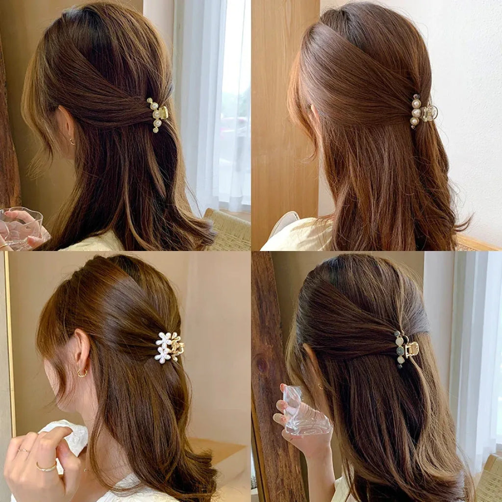 Gold Pearl Rhinestone Mini Hair Clip