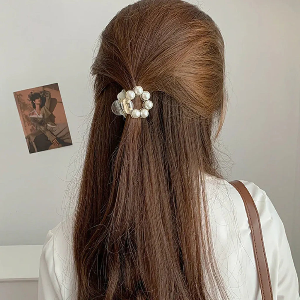 Gold Pearl Rhinestone Mini Hair Clip