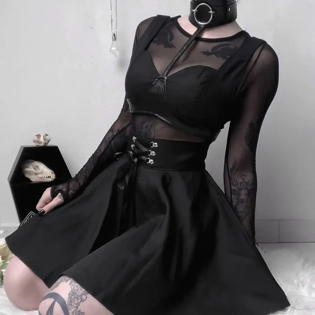 Gothic Lace-Up Mini Skirt – Harajuku Hipster Style for Women