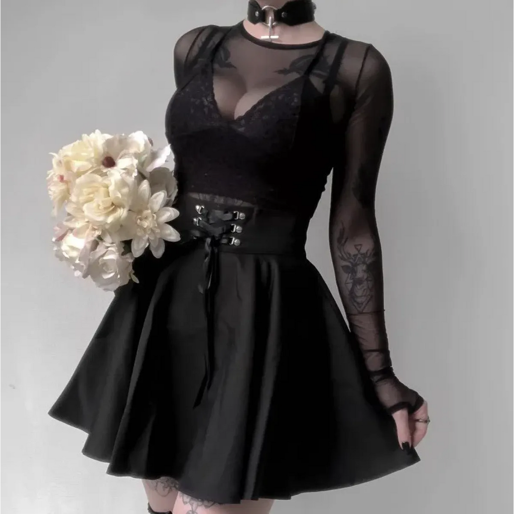 Gothic Lace-Up Mini Skirt – Harajuku Hipster Style for Women