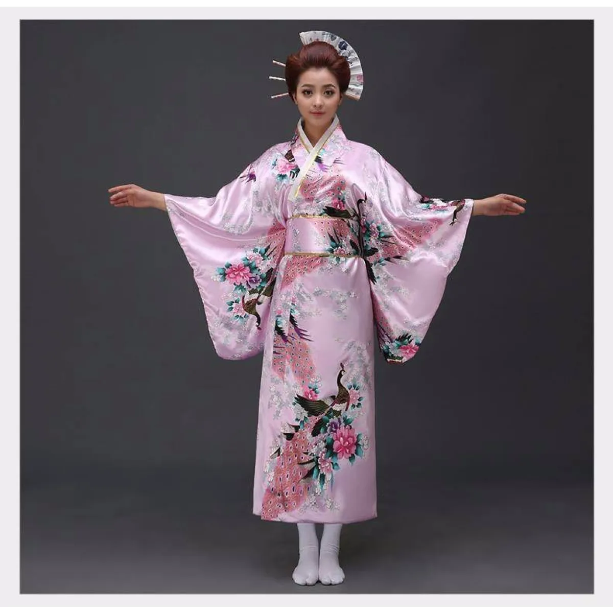 Peacock Printed Floral Women's Yukata