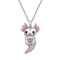 Cute Pink Axolotl Necklace - Enamel Pendant with Crystal Charm