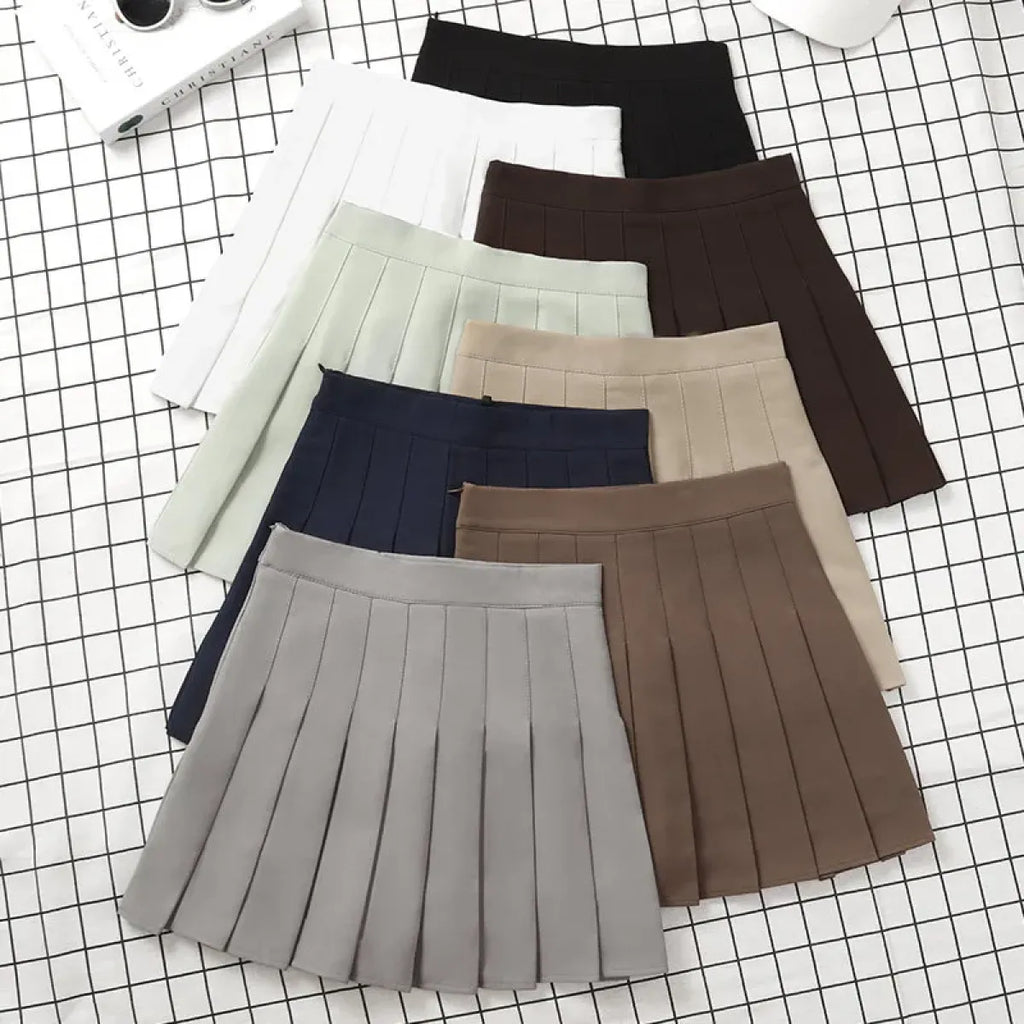 Harajuku Kawaii Fashion Korean Style Y2K Aesthetic Neutral Colors Pleated Tennis Skirt