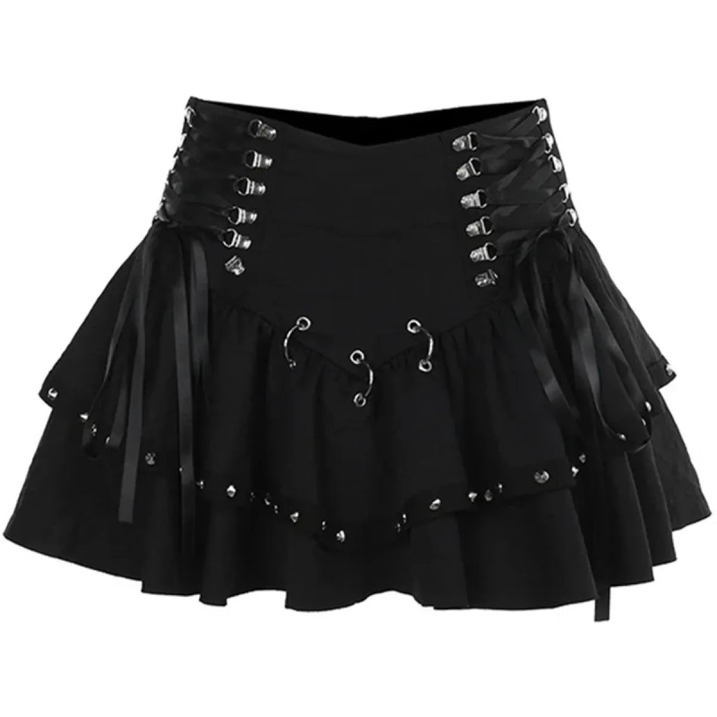 Rivet Bandage Mini Skirt – Y2K Grunge Gothic Punk Style
