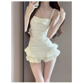 Ruffle One-Piece Swimsuit – Korean Bow Bodysuit with Pearl Strap
