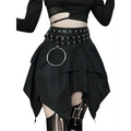 Gothic Punk Ruffle Skirt – Irregular Hem Drawstring Tie-Up Mini Skirt
