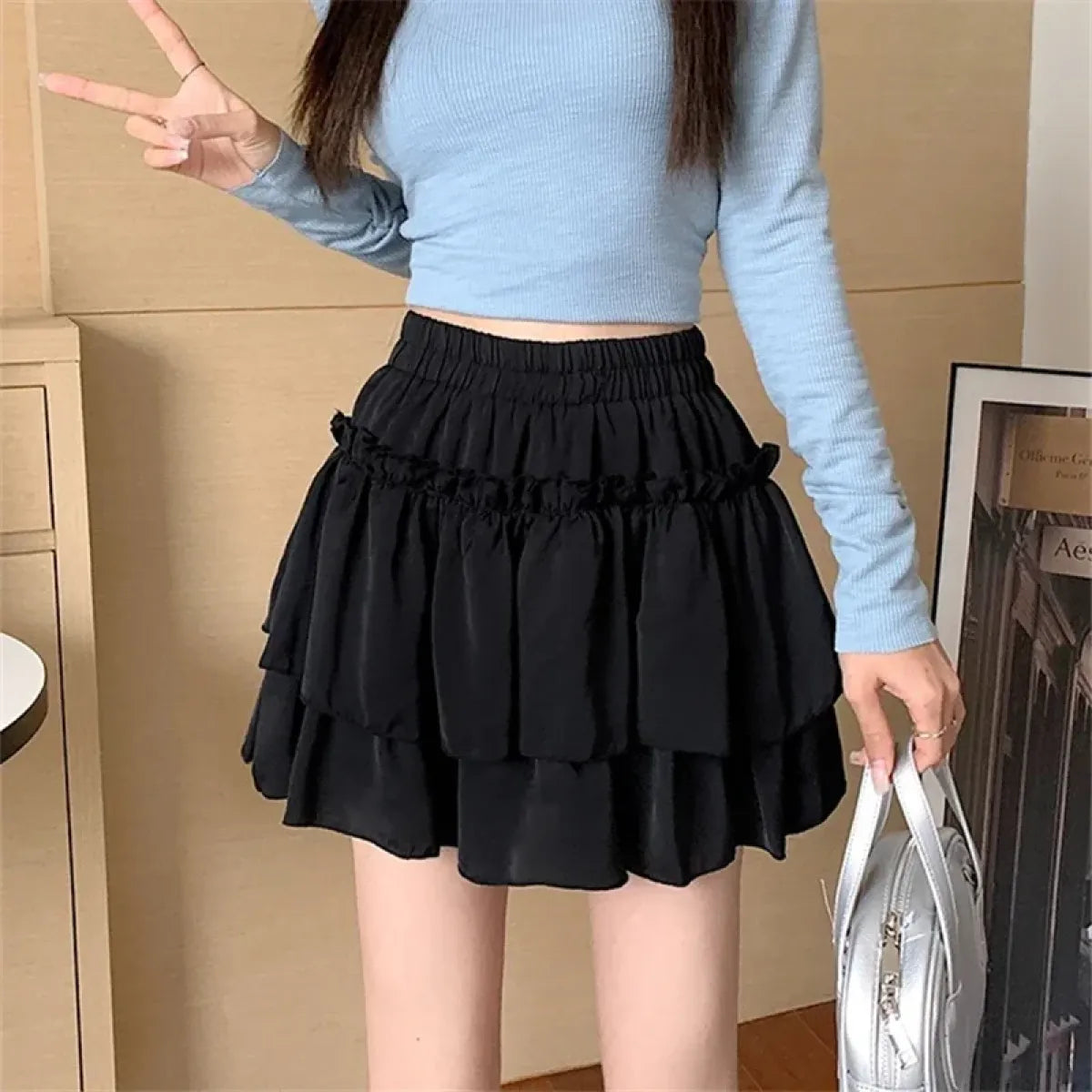 Ruffle Tiered Skirt – Kawaii Y2K Harajuku High Waist Mini Skirt