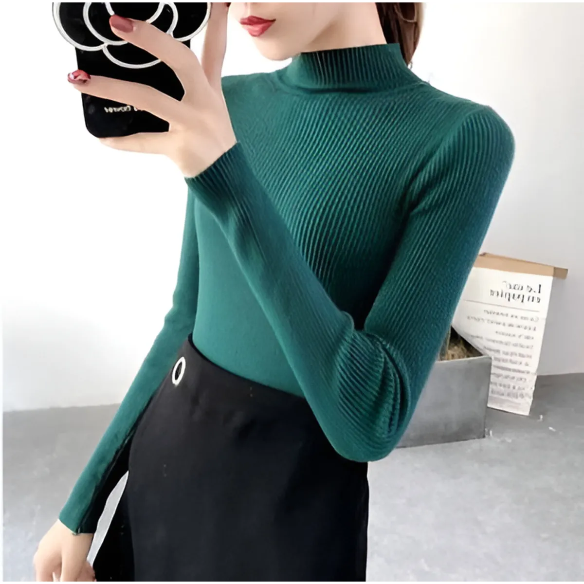 Solid Turtleneck Sweater