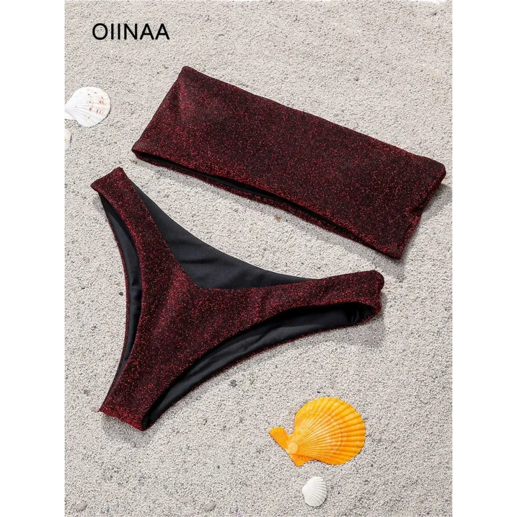 Glitter Strapless Bikini Set – Shiny Sparkle Beachwear 2025