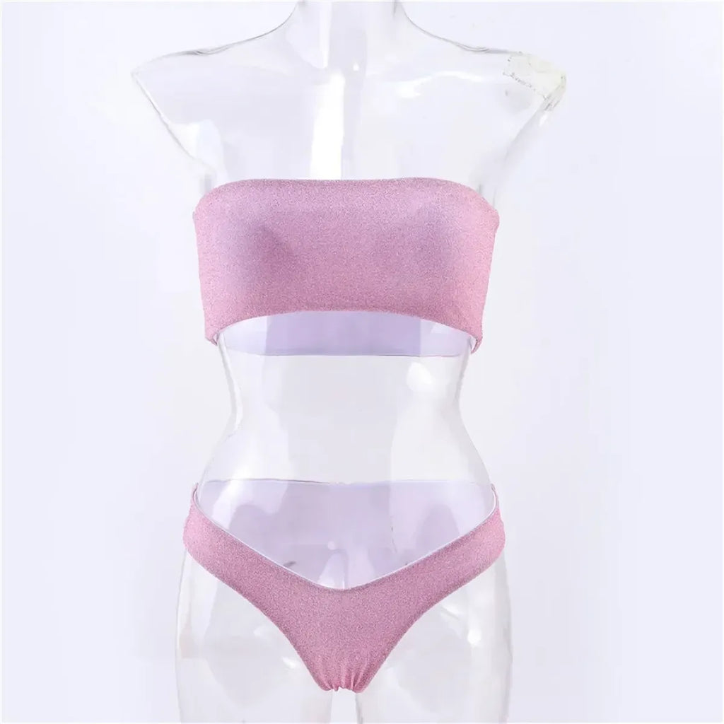 Glitter Strapless Bikini Set – Shiny Sparkle Beachwear 2025