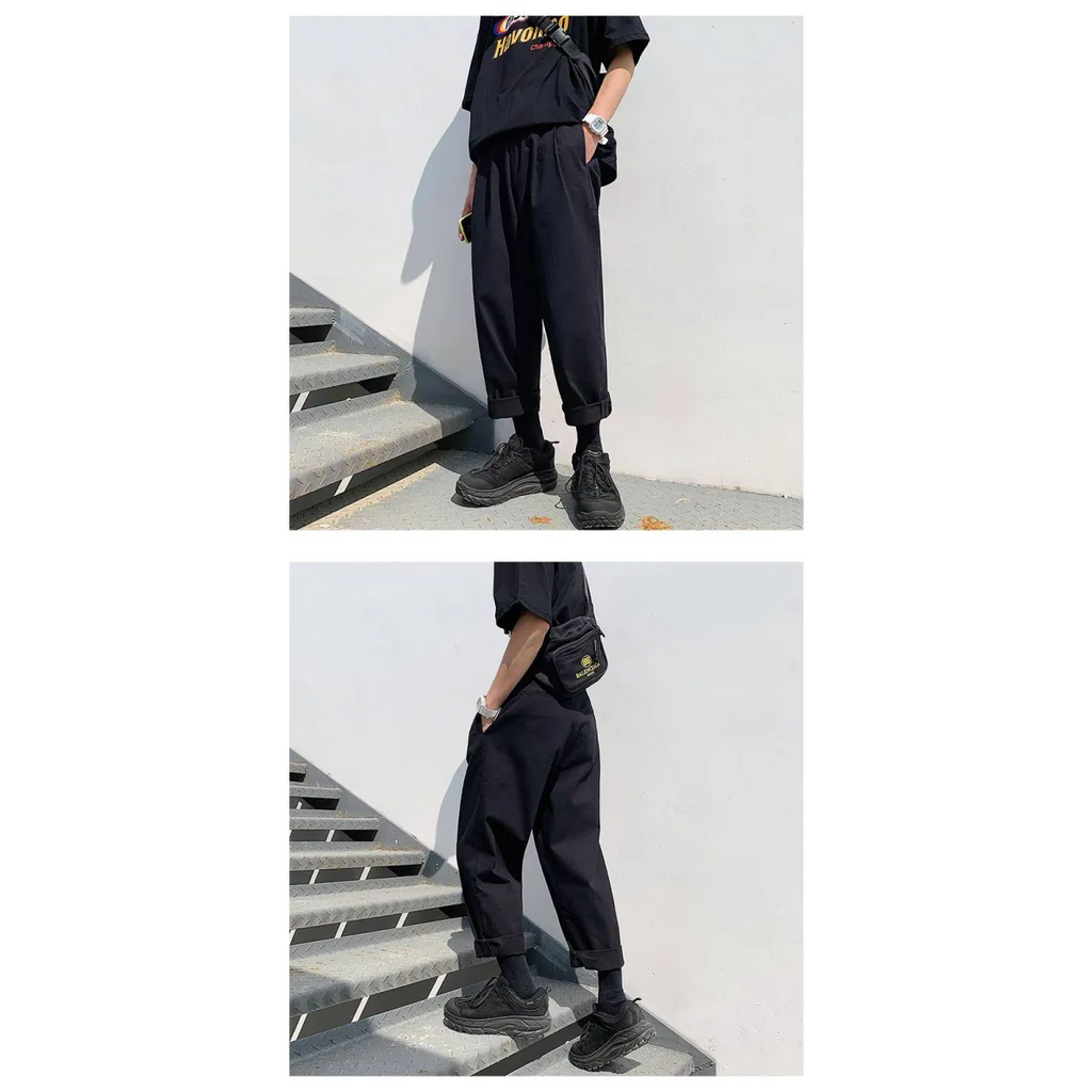 Men's Simple Loose Black Cotton Pants