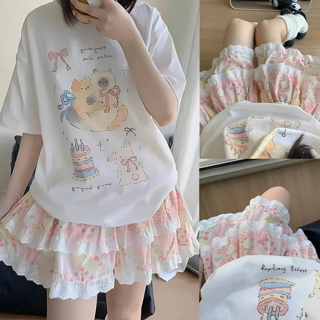 Floral Ruffle Skirt – Kawaii Sweet Lolita Layered Mini
