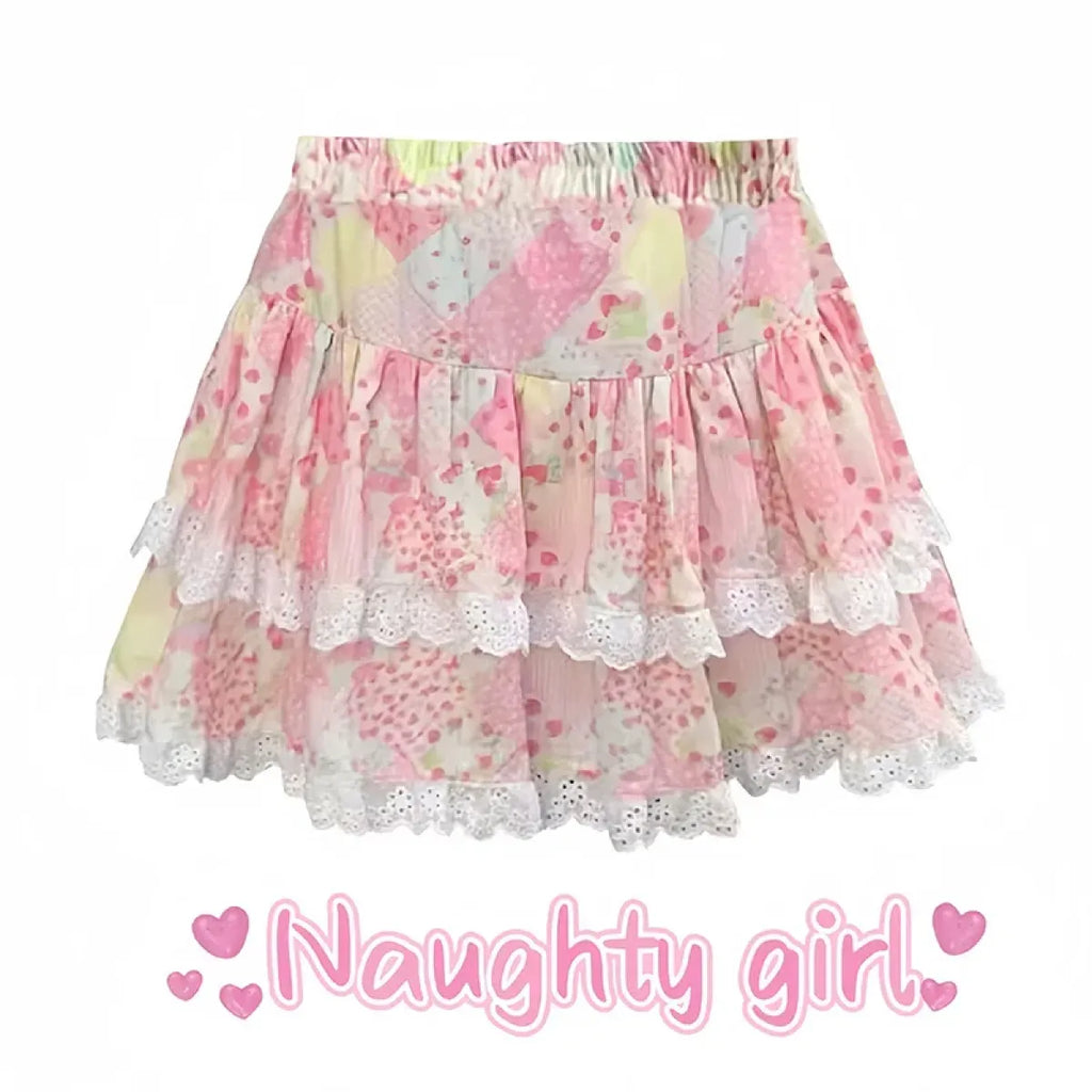 Floral Ruffle Skirt – Kawaii Sweet Lolita Layered Mini