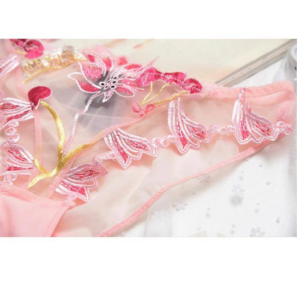Sexy Transparent Flower Lingerie Set