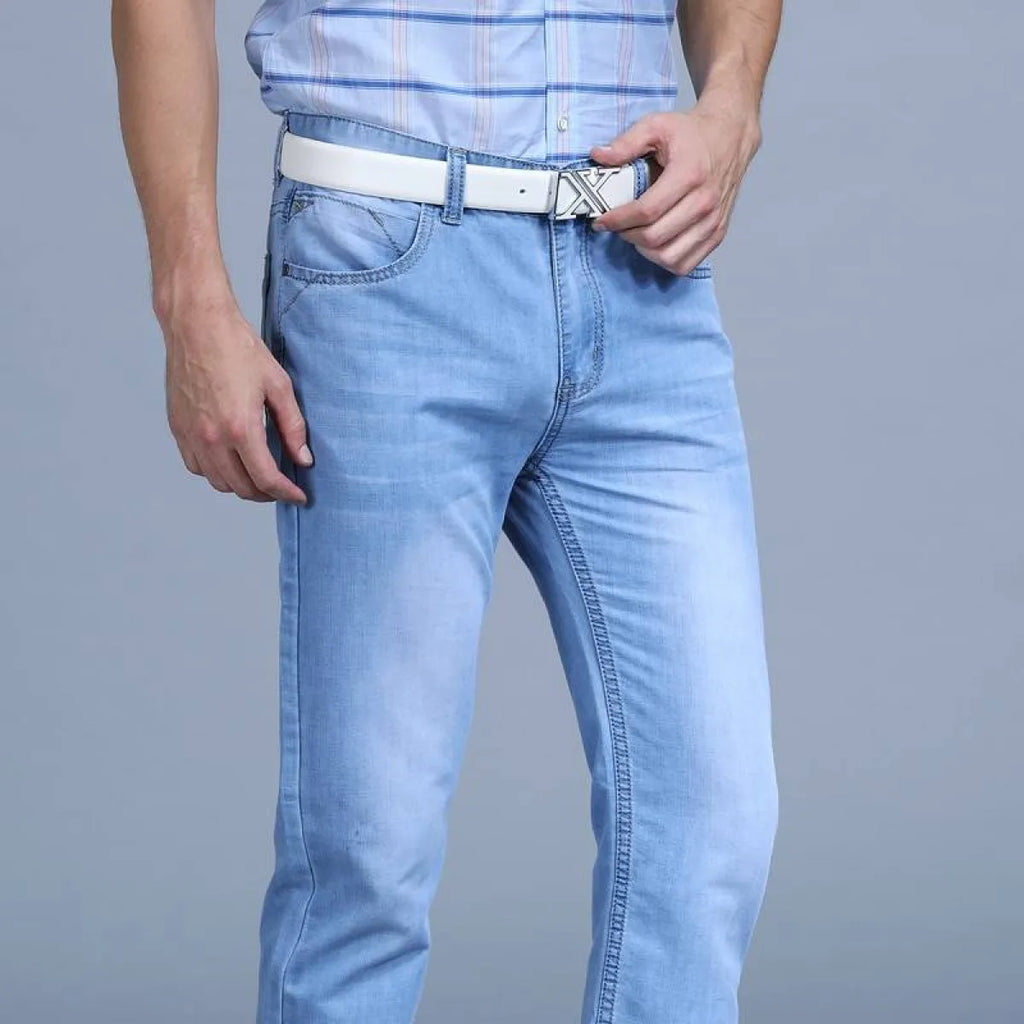 Men's Washed Slim Blue Denim Pants