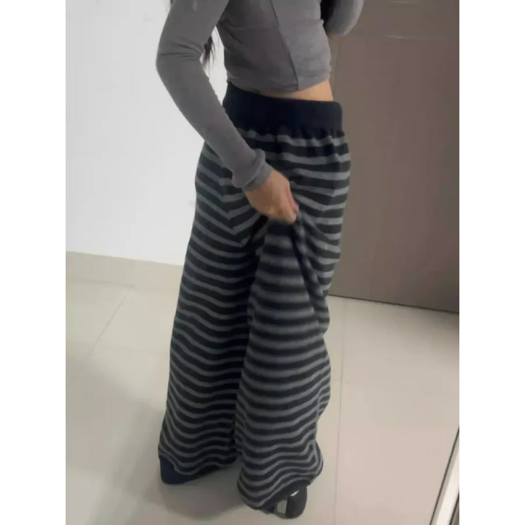 Grunge Stripe Knit Wide Leg Pants