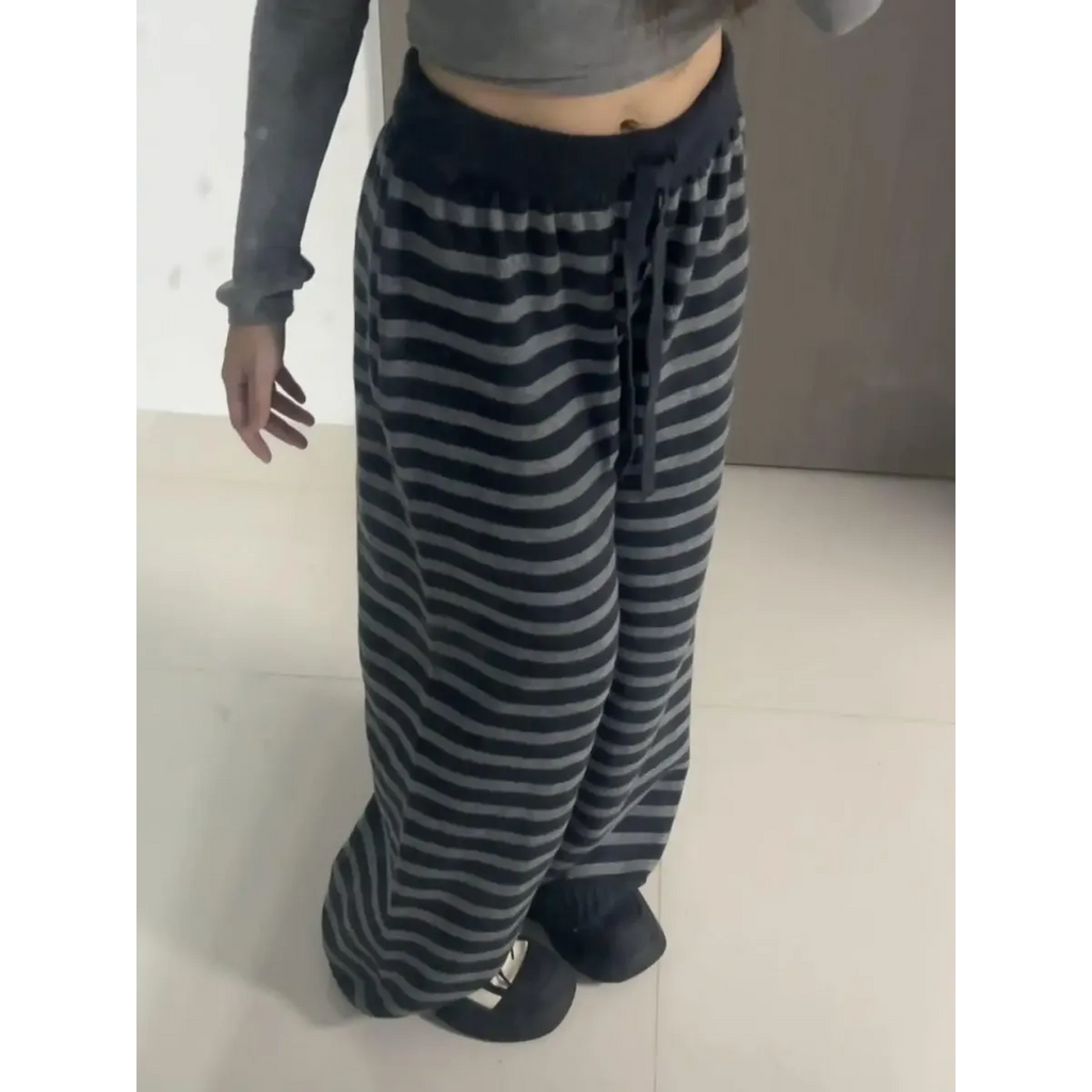 Grunge Stripe Knit Wide Leg Pants