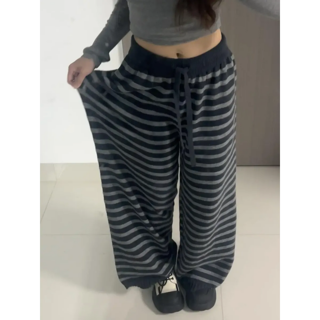 Grunge Stripe Knit Wide Leg Pants