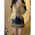 Faux Fur Trim Cardigan – Y2K Gothic Punk Knit Top