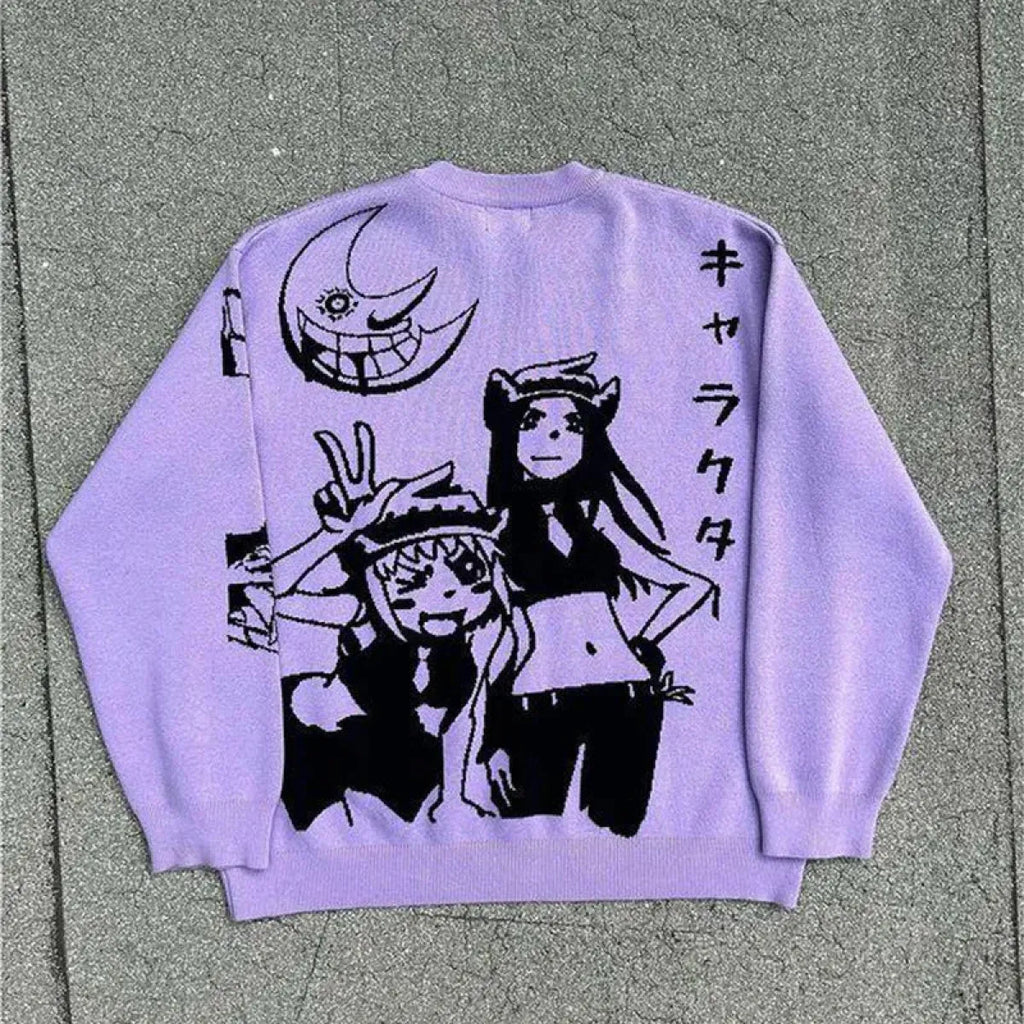 Harajuku Fashion Couple Sweaters - Y2K Retro Gothic Round Neck Tops