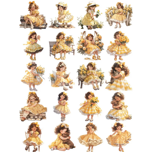 20Pcs Yellow Dress Girl Stickers - Cute DIY Scrapbooking Decorative Stickers